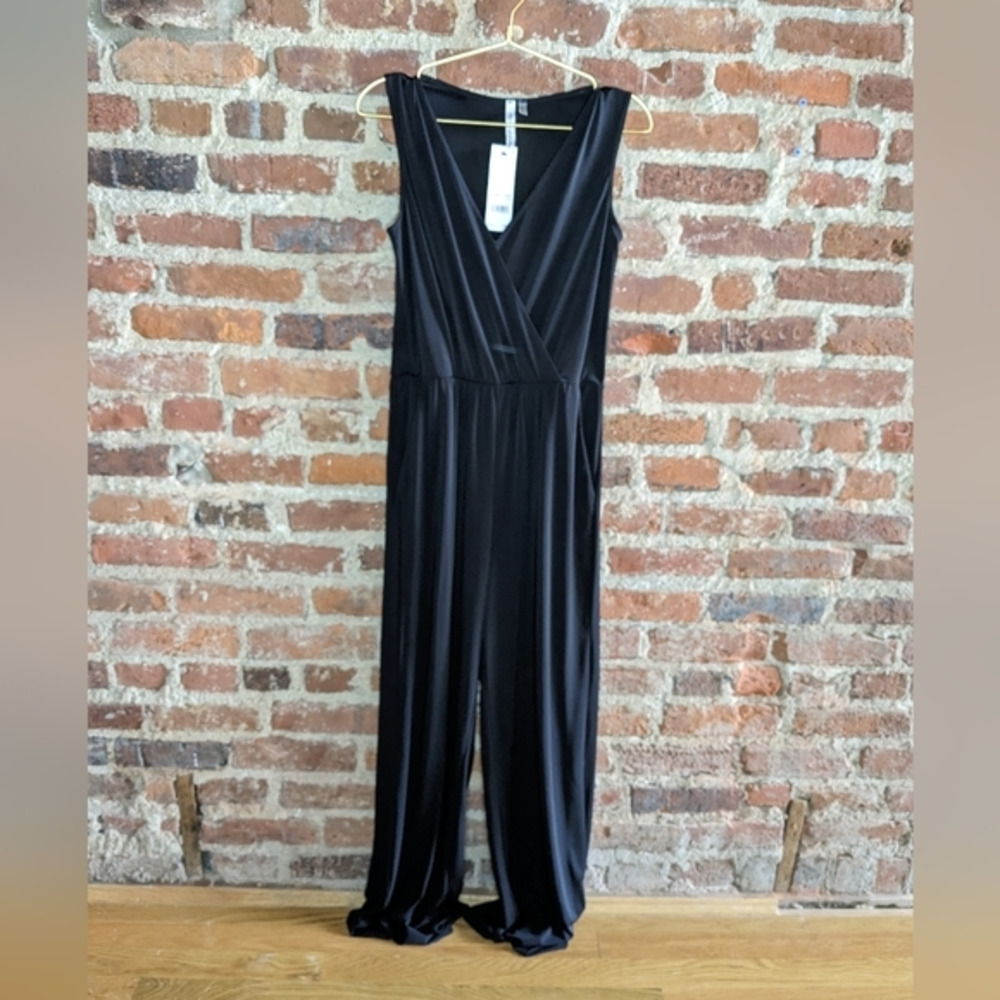 NWT NY Collection Medium Black Pants Jumpsuit w/‎ Belt